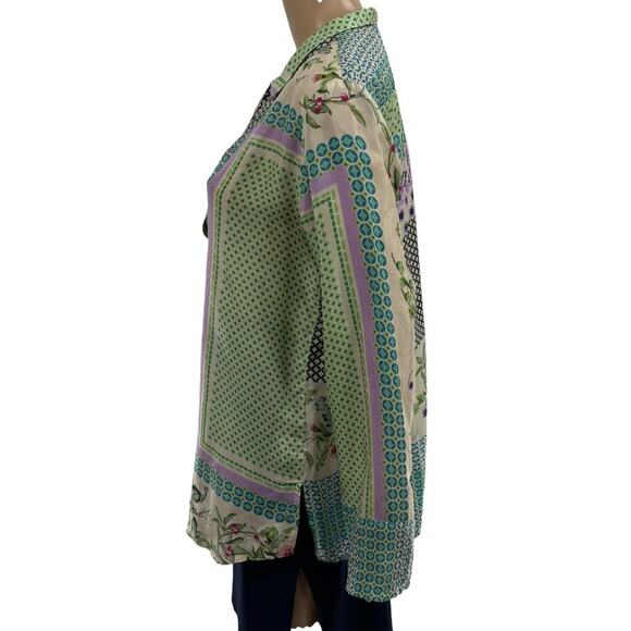 Johnny Was Silk Multi Pattern Collared Long Sleeve Blouse S - Picture 5 of 8
